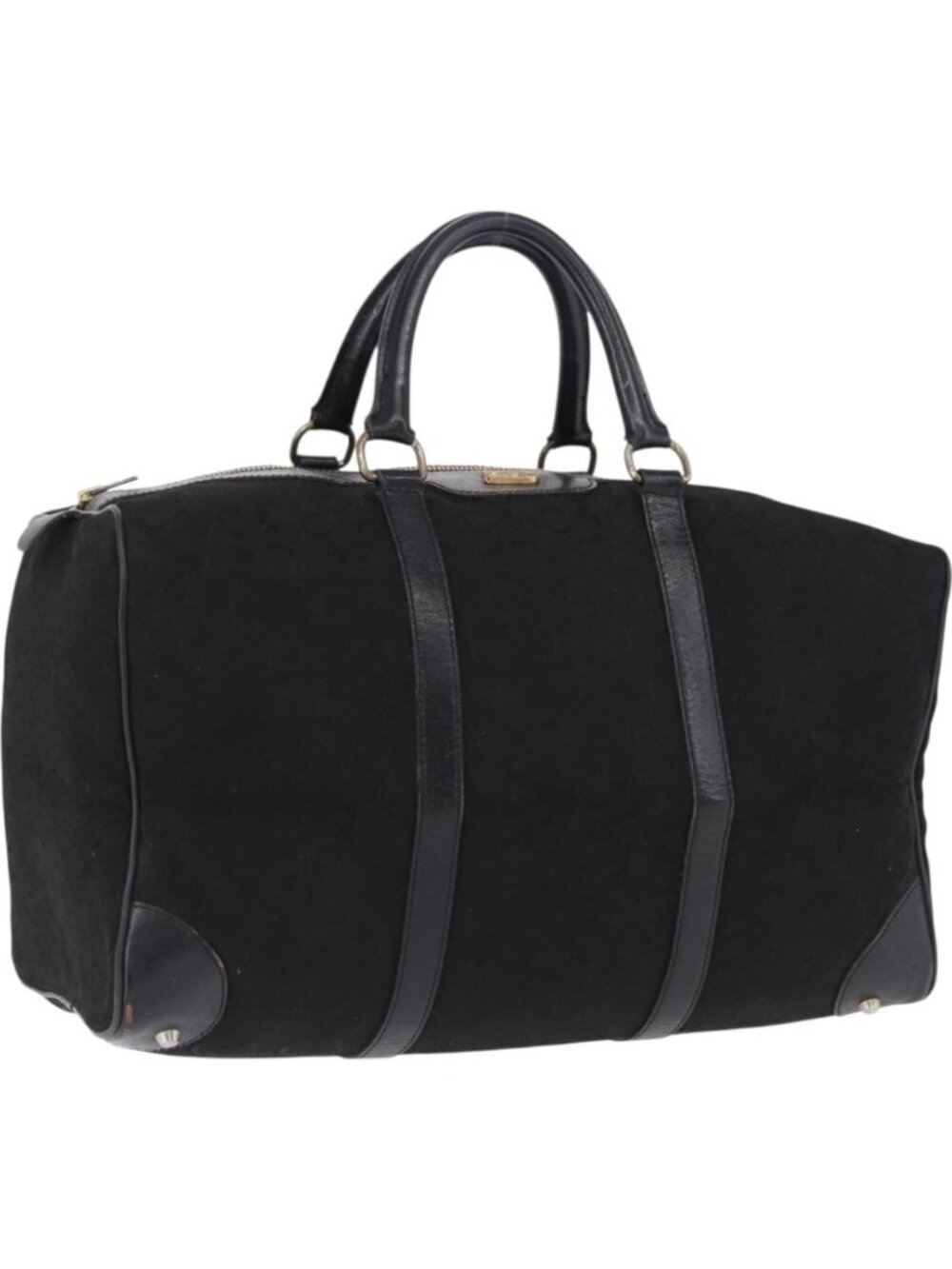 CELINE C Saluki Horse Carriage Boston Bag Black Gold Tone
